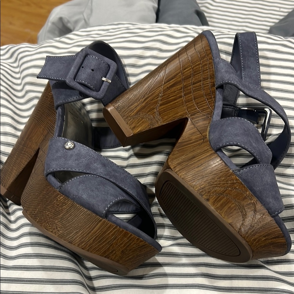 Guess Blue and Brown Platform Sandals